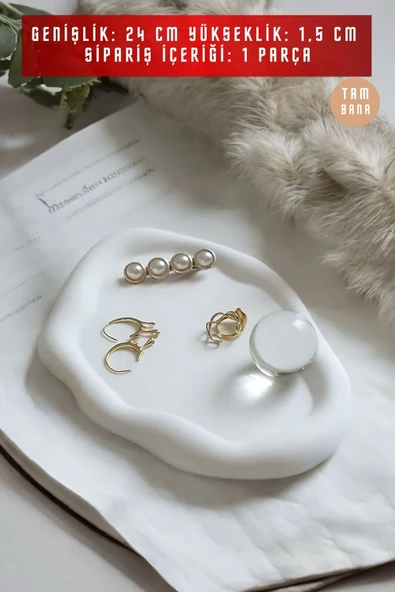 tambana Beyaz Sunumluk Takı Tabağı Dekoratif Tepsi Obje Ev Dekorasyon Model 18 - Resim 3