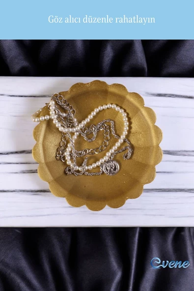 Evene Takı Organizer Makyaj Düzenleyici Kozmetik Organizer Dekoratif Tabak Altın Renk Çiçek Model - Resim 4