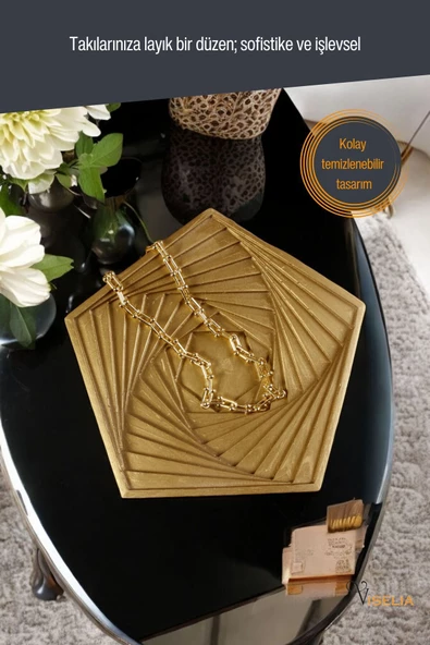 Viselia Takı Tabağı Takı Organizeri Takı Makyaj Kozmetik Düzenleyici Altın Renk Model 9 - Resim 3