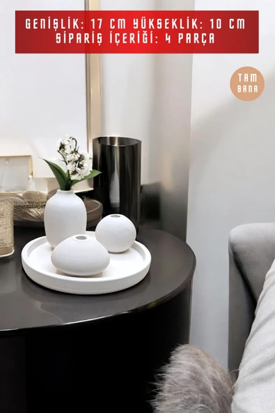 tambana Beyaz Sunumluk Takı Tabağı Dekoratif Tepsi Obje Seti 4 Parça Model 1043 - Resim 3