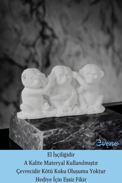 Evene Biblo Dekoratif Obje Heykel Üç Maymun Biblo Dekoratif Süs Eşyası Beyaz Model 30 - Resim 4