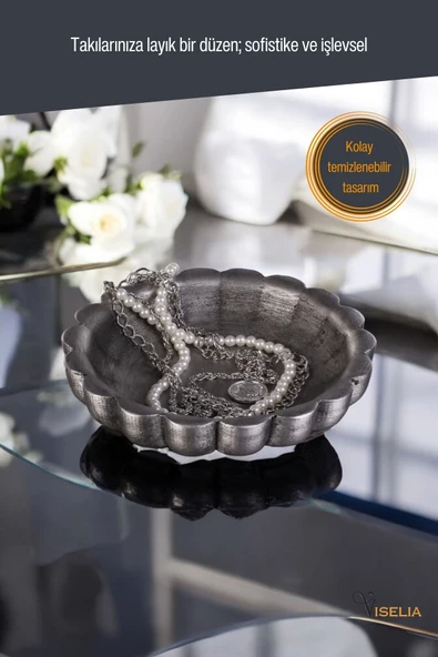 Viselia Takı Tabağı Takı Organizeri Takı Makyaj Kozmetik Düzenleyici Gümüş Eskitme Renk Model 8 - Resim 3