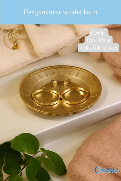 Evene Takı Organizer Makyaj Düzenleyici Kozmetik Organizer Dekoratif Tabak Altın Renk Model 5 - Resim 2