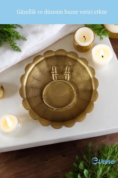 Evene Takı Organizer Makyaj Düzenleyici Kozmetik Organizer Dekoratif Tabak Altın Eskitme Renk Çiçek Model - 6