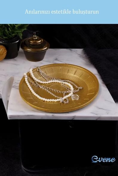 Evene Takı Organizer Makyaj Düzenleyici Kozmetik Organizer Dekoratif Tabak Altın Renk Model 5 - Resim 6