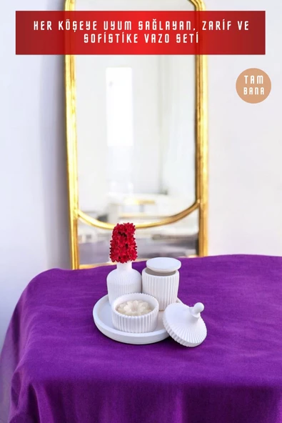 tambana Beyaz Sunumluk Takı Tabağı Dekoratif Tepsi Obje Seti 4 Parça Model 1053 - Resim 2