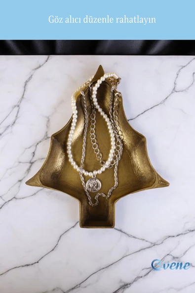 Evene Takı Organizer Makyaj Düzenleyici Kozmetik Organizer Dekoratif Tabak Altın Eskitme Renk Model 12 - Resim 4