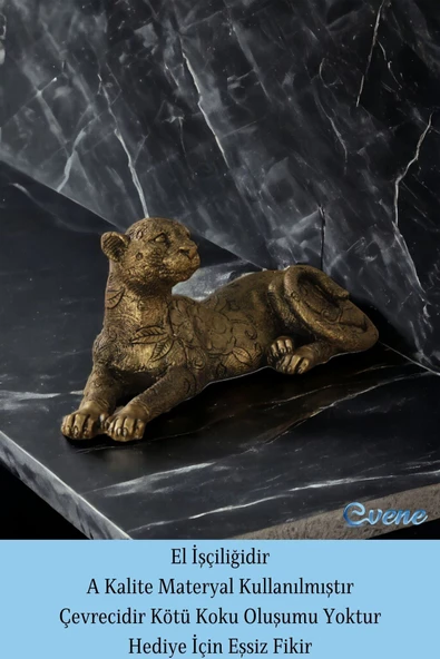 Evene Biblo Dekoratif Obje Heykel Leopar Biblo Dekoratif Süs Eşyası Altın Eskitme Renk Model 38 - Resim 4