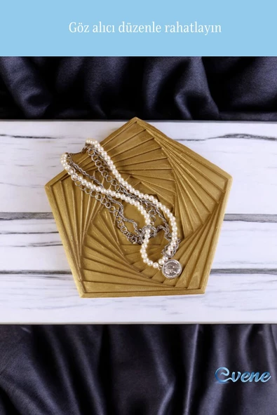 Evene Şekerlik Sunumluk Drajelik Dekoratif Tabak Altın Renk Model 9 - Resim 4