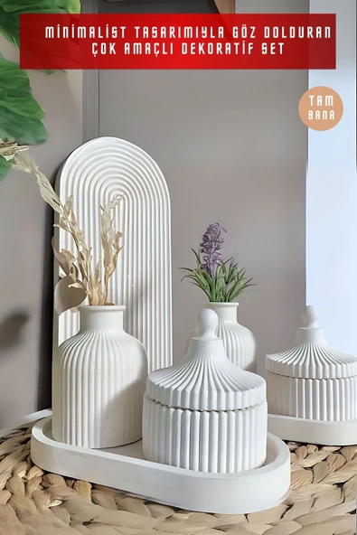 tambana Beyaz Sunumluk Takı Tabağı Dekoratif Tepsi Obje Seti 3 Parça Model 1001 - 2
