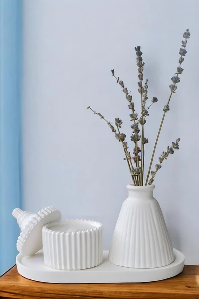 tambana Beyaz Sunumluk Takı Tabağı Dekoratif Tepsi Obje Seti 3 Parça Model 1002 ürün görseli 1