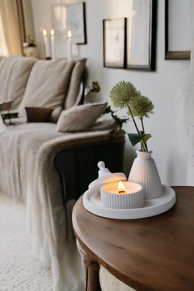 tambana Beyaz Sunumluk Takı Tabağı Dekoratif Tepsi Obje Seti 3 Parça Model 1048 ürün görseli 1