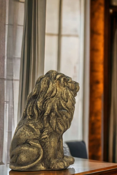 Rugad Biblo Dekoratif Heykel Aslan Biblosu Altın Eskitme Model 2 - Resim 2