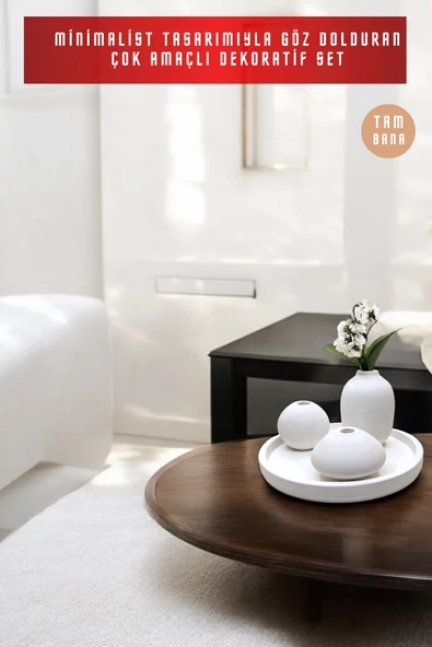 tambana Beyaz Sunumluk Takı Tabağı Dekoratif Tepsi Obje Seti 4 Parça Model 1043 - Resim 2