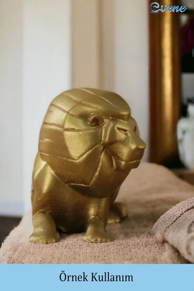 Evene Biblo Dekoratif Obje Heykel Aslan Biblo Dekoratif Süs Eşyası Altın Renk Model 37 - Resim 2