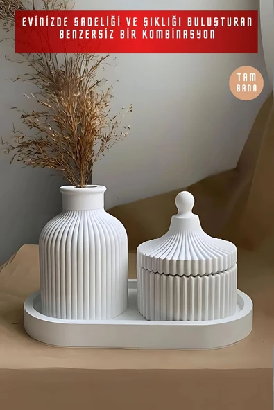 tambana Beyaz Sunumluk Takı Tabağı Dekoratif Tepsi Obje Seti 3 Parça Model 1001 - 4