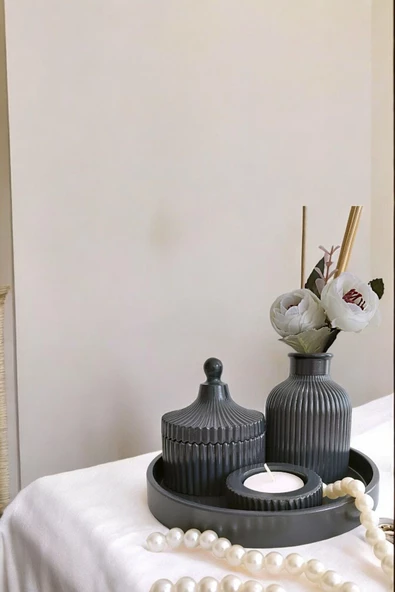 tambana Koyuı Gri Sunumluk Takı Tabağı Dekoratif Tepsi Obje Seti 4 Parça Model 1032 ürün görseli 1