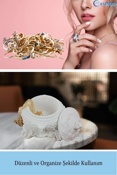 Evene Dekoratif Kase Beyaz Renk Takı Kutusu Yüzük Kolye Kutusu Mum Tabağı Takı Organizer Kapaklı Model - 4