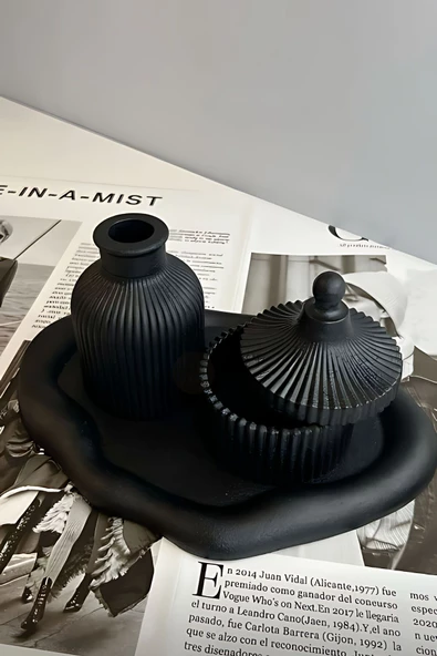 tambana Siyah Sunumluk Takı Tabağı Dekoratif Tepsi Obje Seti 3 Parça Model 1015 ürün görseli 1