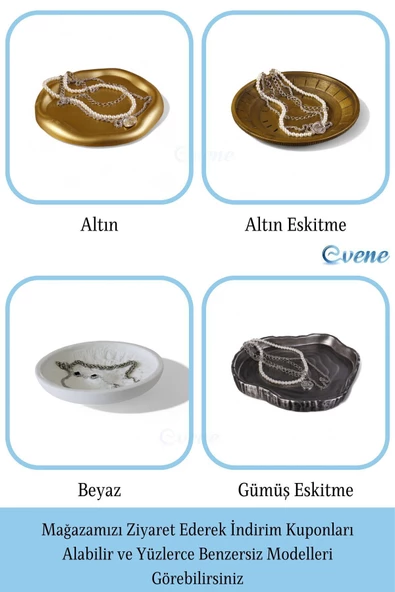 Evene Takı Organizer Makyaj Düzenleyici Kozmetik Organizer Dekoratif Tabak Altın Eskitme Renk Model 18 - Resim 8