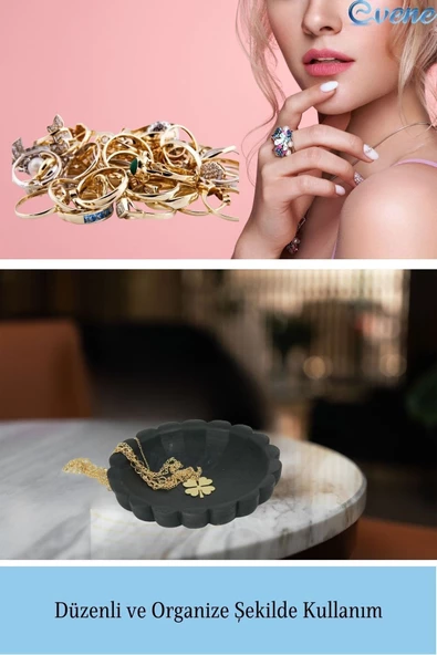 Evene Dekoratif Kase Siyah Renk Takı Kutusu Yüzük Kolye Kutusu Mum Tabağı Takı Organizer Çiçek Model - 4