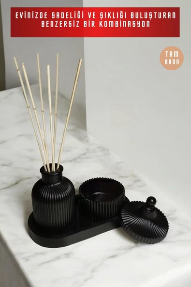 tambana Siyah Sunumluk Takı Tabağı Dekoratif Tepsi Obje Seti 3 Parça Model 1001 - Resim 4