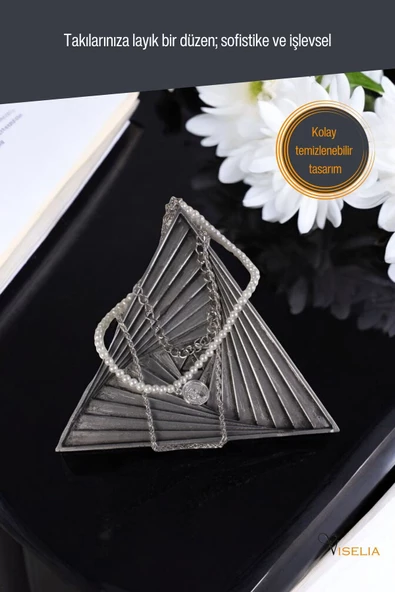 Viselia Takı Tabağı Takı Organizeri Takı Makyaj Kozmetik Düzenleyici Gümüş Eskitme Renk Model 14 - Resim 3