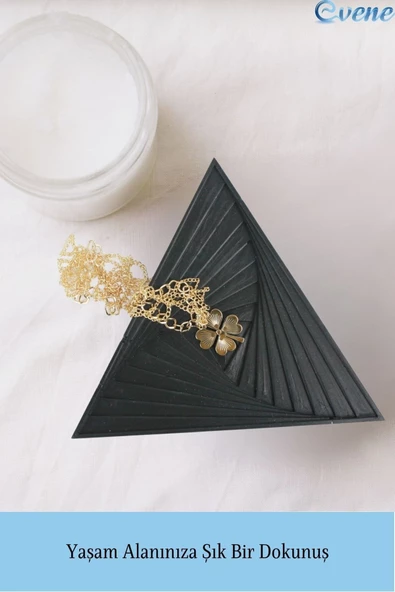 Evene Dekoratif Kase Siyah Renk Takı Kutusu Yüzük Kolye Kutusu Mum Tabağı Takı Organizer Üçgen Model - 3