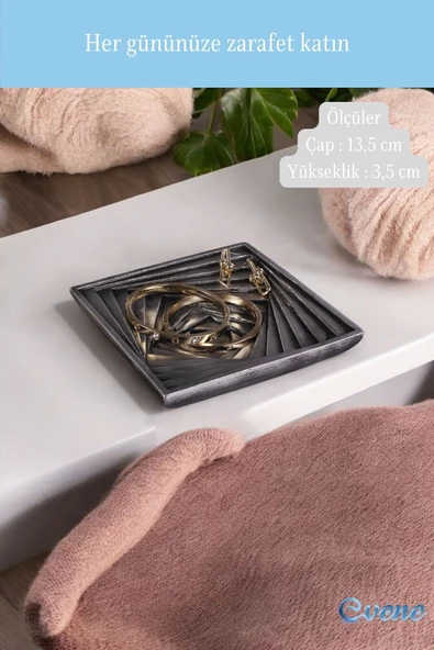 Evene Takı Organizer Makyaj Düzenleyici Kozmetik Organizer Dekoratif Tabak Gümüş Eskitme Renk Model 3 - Resim 2