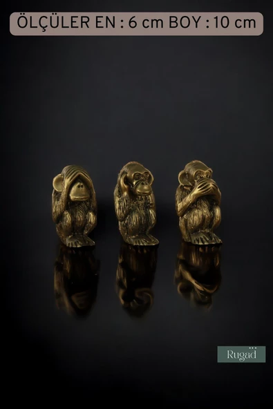 Rugad Biblo Dekoratif Heykel 3 Maymun Biblosu Altın Eskitme Renk Model 32 - Resim 3
