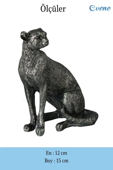 Evene Biblo Dekoratif Obje Heykel Leopar Biblo Dekoratif Süs Eşyası Gümüş Eskitme Renk Model 33 - Resim 3