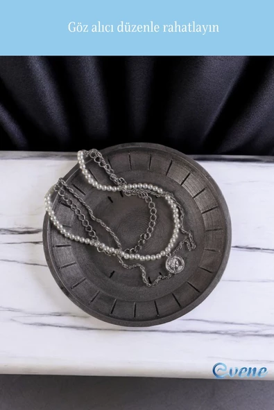 Evene Takı Organizer Makyaj Düzenleyici Kozmetik Organizer Dekoratif Tabak Gümüş Eskitme Renk Model 5 - Resim 4