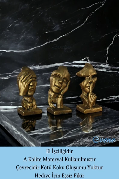 Evene Biblo Dekoratif Obje Heykel Üç Maymun Biblo Dekoratif Süs Eşyası Altın Eskitme Renk Model 31 - Resim 4