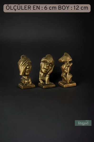 Rugad Biblo Dekoratif Heykel Görmedim Duymadım Bilmiyorum Biblosu Altın Eskitme Renk Model 31 - 3