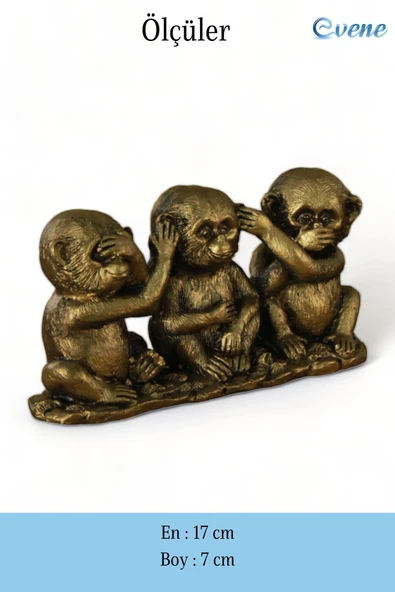 Evene Biblo Dekoratif Obje Heykel Üç Maymun Biblo Dekoratif Süs Eşyası Altın Eskitme Renk Model 30 - Resim 3