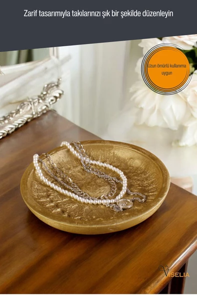 Viselia Takı Tabağı Takı Organizeri Takı Makyaj Kozmetik Düzenleyici Altın Renk Model 6 - Resim 6