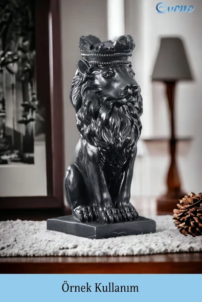 Evene Biblo Dekoratif Obje Heykel Taçlı Aslan Biblo Dekoratif Süs Eşyası Siyah Model 34 - Resim 2