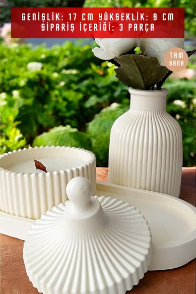 tambana Krem Sunumluk Takı Tabağı Dekoratif Tepsi Obje Seti 3 Parça Model 1001 - Resim 3