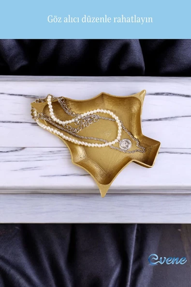 Evene Takı Organizer Makyaj Düzenleyici Kozmetik Organizer Dekoratif Tabak Altın Renk Model 12 - Resim 4