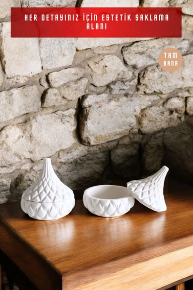 tambana El Yapımı Dekoratif Kutu Kapaklı Takı Kutusu Beyaz Model 17 - Resim 5