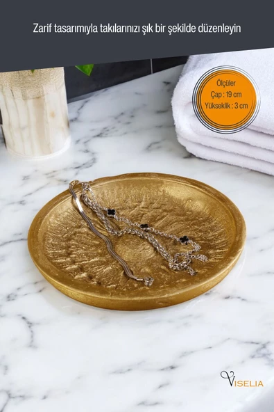 Viselia Takı Tabağı Takı Organizeri Takı Makyaj Kozmetik Düzenleyici Altın Renk Model 6 - Resim 2