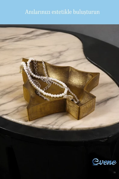 Evene Takı Organizer Makyaj Düzenleyici Kozmetik Organizer Dekoratif Tabak Altın Eskitme Renk Model 12 - Resim 7