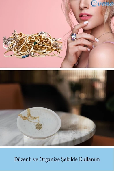 Evene Dekoratif Kase Beyaz Renk Takı Kutusu Yüzük Kolye Kutusu Mum Tabağı Takı Organizeri Model 6 - 4