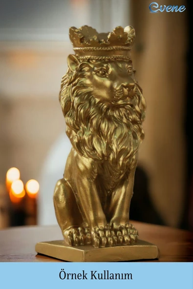 Evene Biblo Dekoratif Obje Heykel Taçlı Aslan Biblo Dekoratif Süs Eşyası Altın Renk Model 34 - Resim 2