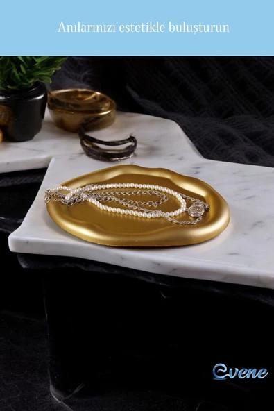 Evene Takı Organizer Makyaj Düzenleyici Kozmetik Organizer Dekoratif Tabak Altın Renk Model 18 - Resim 6