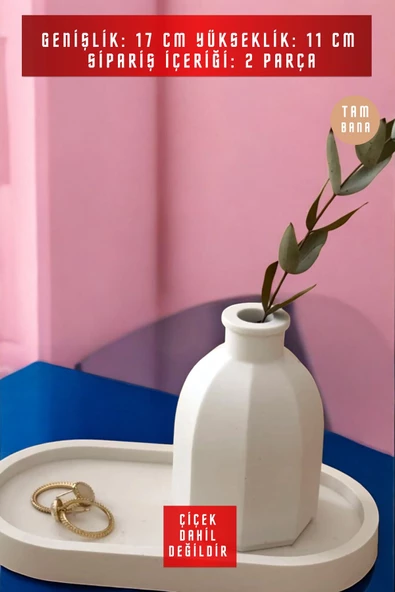 tambana Beyaz Sunumluk Takı Tabağı Dekoratif Tepsi Obje Seti 2 Parça Model 1019 - Resim 3