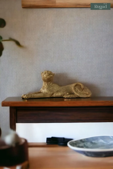 Rugad Biblo Dekoratif Heykel Leopar Biblosu Altın Renk Model 38 - Resim 2