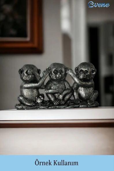 Evene Biblo Dekoratif Obje Heykel Üç Maymun Biblo Dekoratif Süs Eşyası Gümüş Eskitme Renk Model 30 - Resim 2