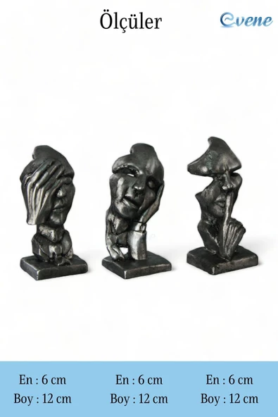 Evene Biblo Dekoratif Obje Heykel Üç Maymun Biblo Dekoratif Süs Eşyası Gümüş Eskitme Renk Model 31 - Resim 3