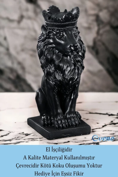 Evene Biblo Dekoratif Obje Heykel Taçlı Aslan Biblo Dekoratif Süs Eşyası Siyah Model 34 - Resim 4